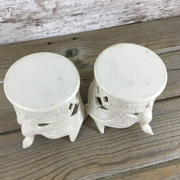Set of 2 Ceramic Dove Bird & Star Votive Candle Holders Tall Pearl Iridescent - Picture 10 of 13